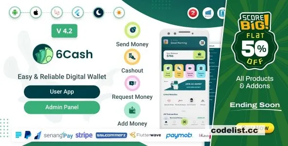 6Cash - Digital Wallet Mobile App with Laravel Admin Panel